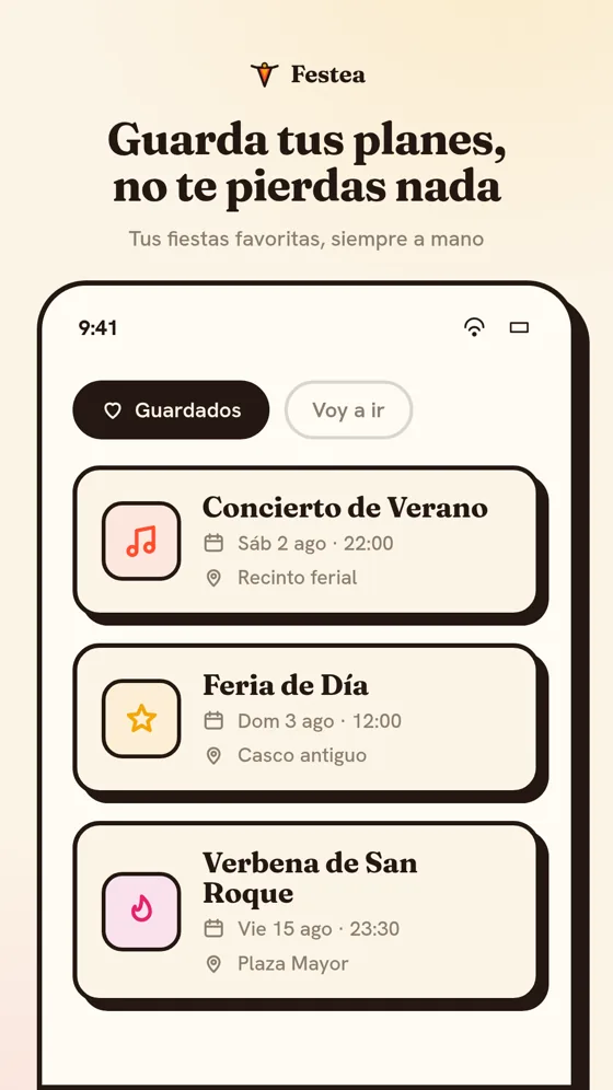 Eventos guardados en Festea